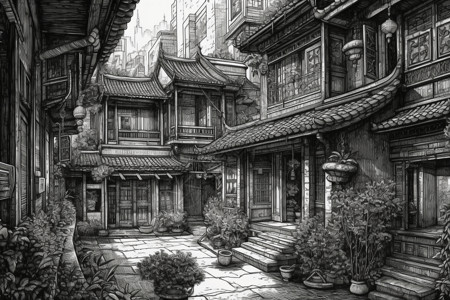 中国庭院建筑背景图片