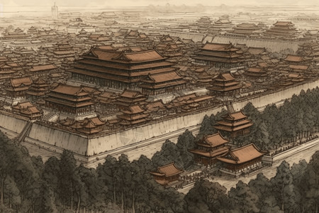 故宫古代建筑中国古代城墙插画