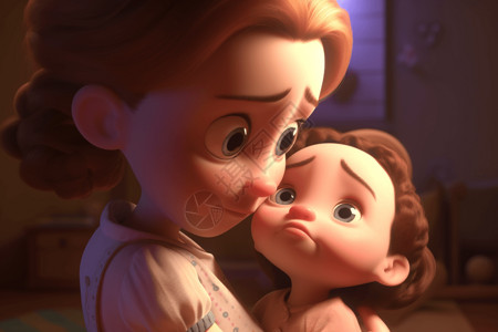 抱着娃娃女孩母亲抱着女婴插画