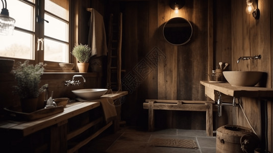 木质乡村浴室图片