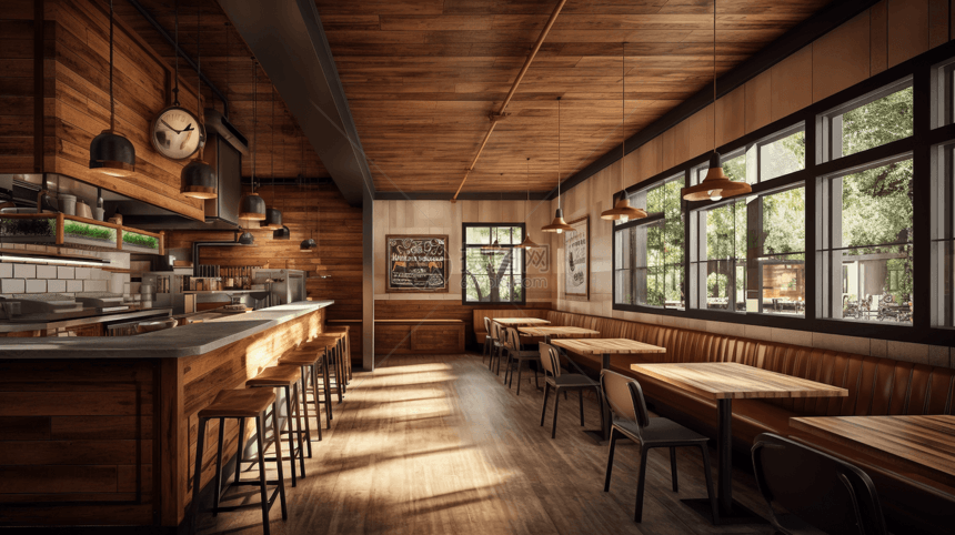 木质装修的餐厅图片