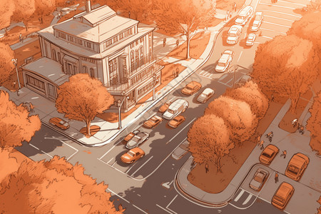 校园交通安全暖色调的校园交通插图插画