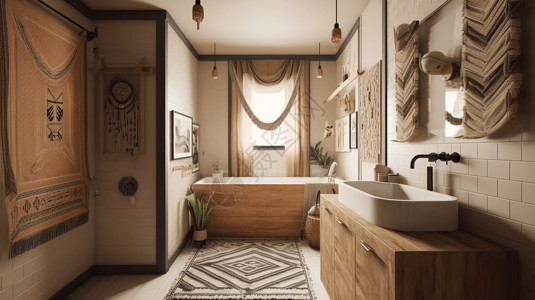 波西米亚浴室设计背景图片