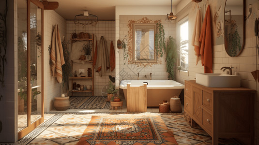 温暖的木质浴室背景图片