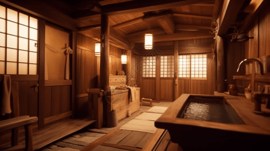传统温泉浴室传统木制建筑图片
