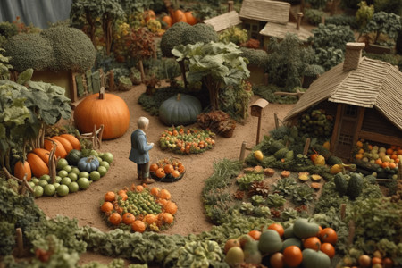 农民展示蔬菜3D微型农场设计图片