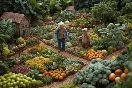 农民展示蔬菜3D微型农场渲染图设计图片