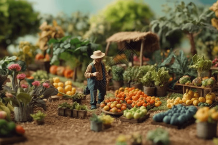 农民展示蔬菜微型农场图设计图片