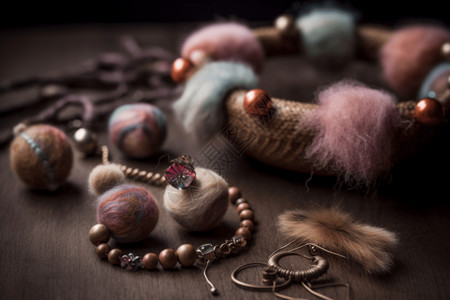 漂亮纹理手镯针毡羊毛珠宝和配饰背景