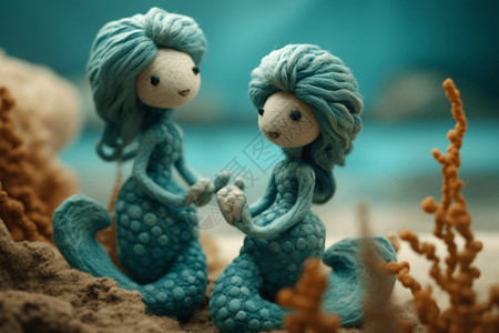 海藻纤维羊毛毡动物美人鱼插画