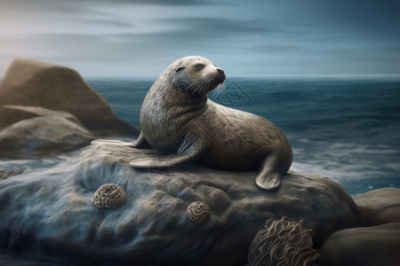 羊毛纹理羊毛毡质感的海豹插画
