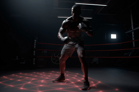 练习拳击的男人运动员佩戴AR训练插画