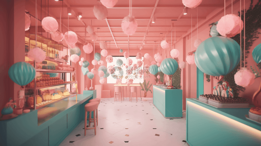 充满活力的粉色甜品店图片