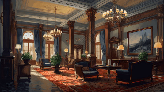 走廊地毯豪华的酒店插画