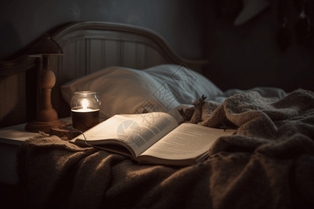 开夜床一本书在床上背景