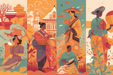 系列庆祝校园不同文化传统和节日的插图背景图片