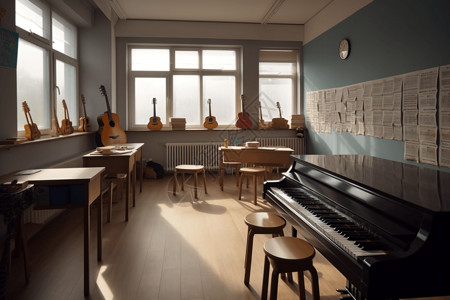学校音乐室的景色背景图片