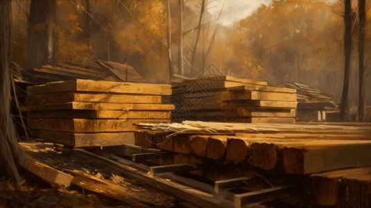 木材厂的木头整齐的摆放在一起图片