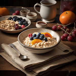 由燕麦和水果做的早餐图片