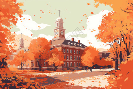 校园秋天的树叶背景图片