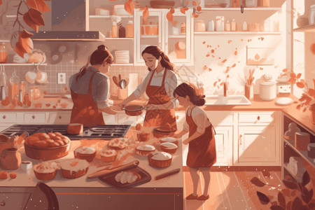 家庭餐饮烹饪和烘烤插画