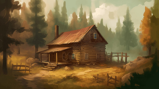 森林里的小屋背景图片