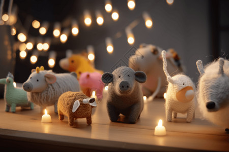 明亮欢快羊毛毡动物派对插画