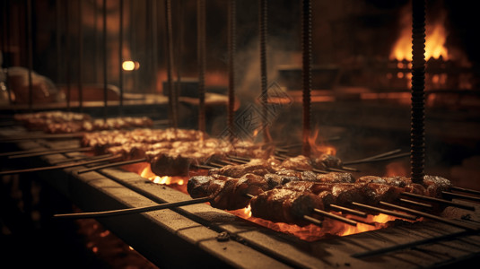 烧烤餐厅照明烤肉丸高清图片