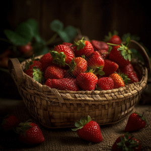 一筐新鲜的草莓高清图片