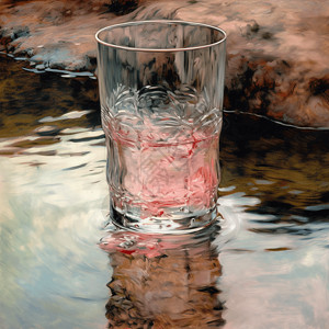 杯子里粉红色的水与清水混合图片