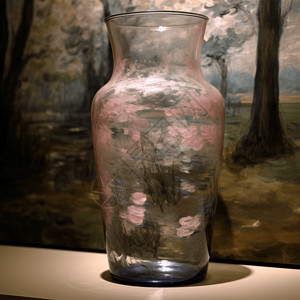 樱花油画透明杯子里粉红色的水与清水混合背景