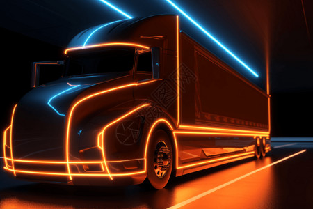 高清公路橙色电动卡车运输物流视角设计图片