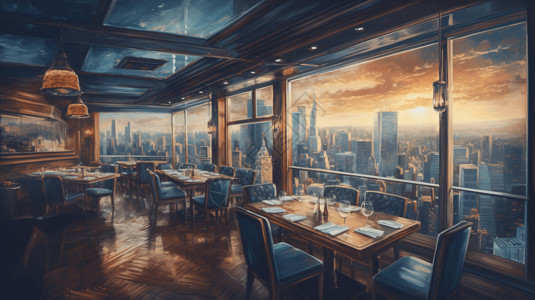 城市景观餐厅背景图片