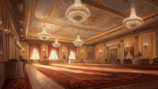 富丽堂皇的正式宴会厅绘画场景插画
