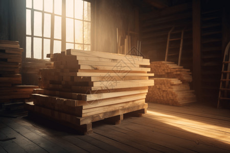 午后的木板生产间木业高清图片