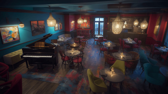 餐厅的钢琴高雅的音乐餐厅插画