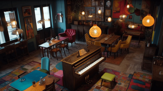 餐厅的钢琴音乐餐厅插画