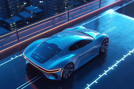 超酷未来概念车未来的城市景观下的自动驾驶汽车设计图片