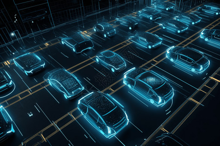 城市街道俯视图自动驾驶汽车高速公路停车场插画