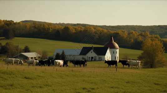 农舍场景悠闲的农场放牧场景背景