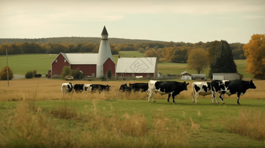 农场放牧的奶牛背景图片