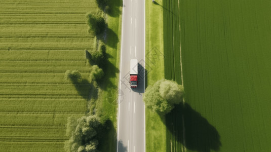 鸟瞰乡村乡间公路与货车背景