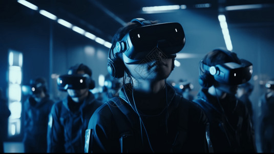 广角镜头玩家戴着VR耳机插画