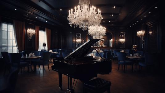 水晶钢琴精致的音乐主题餐厅优雅的氛围背景