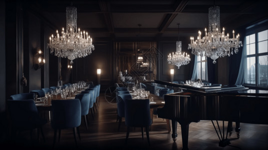 水晶钢琴精致的音乐主题餐厅配有大钢琴背景