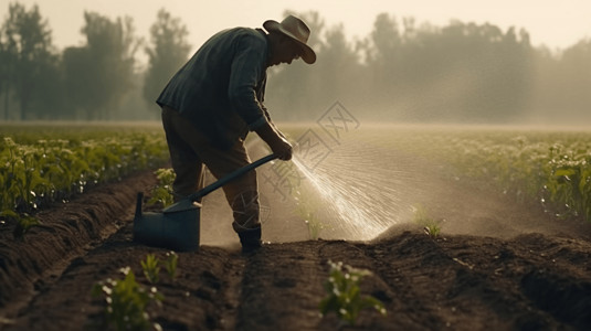 农民在浇灌庄稼图片