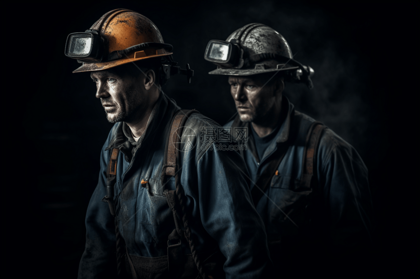 头戴安全帽煤矿工人图片