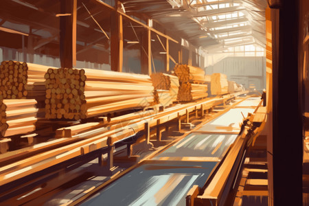 工厂木材生产线插图高清图片