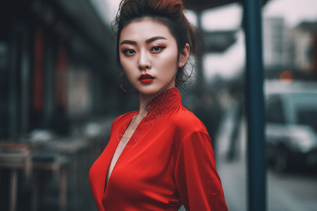 女性超级模特红色连衣裙图片图片