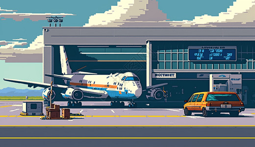 机场汽车像素风插画场景插画